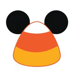 an orange and black mickey mouse hat with ears on it's head, viewed from the front