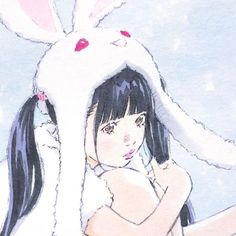 a drawing of a girl with long hair and bunny ears on her head is shown