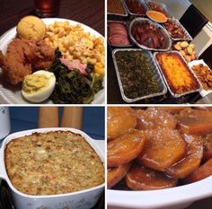 four different pictures with various foods in them