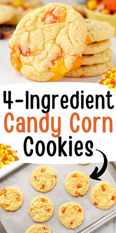 the four ingredient candy corn cookies are ready to be baked in the oven and eaten