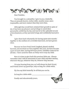 a poem written in black and white with butterflies on the page, as well as an image