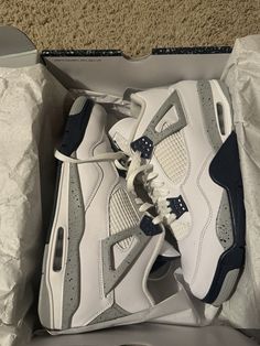 Worn once used Size 11 Jordan 4 University Blue, Pretty Sneakers, White Nike Shoes, Trendy Shoes Sneakers, Nike Shoes Girls, Nike Fashion Shoes, Pretty Shoes Sneakers, Jordan Shoes Retro, Jordan 4s