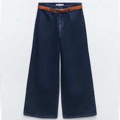 High Rise - Wide Leg - Cropped Cropped Wide Leg Jeans With A High Waist. Back Patch Pockets. Front Zip And Button Closure. Belt Detail. Blue Cropped Wide Leg Jeans, Back Patch, Wide Leg Jeans, Leg Jeans, High Waist, Wide Leg, High Rise, Women Jeans, Zara