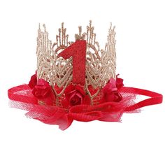 PRICES MAY VARY. Hand made item Material:Lace The diameter of the crown is 2.36inch,not include the flower and soft lace The Height off the crown is 2.36inch Felt Crown Cricut, Princess Crown 1st Birthday, Rose Baby Headband, Lace Crowns, Rose Flower Crown, Birthday Tiara, Birthday Headband, Golden Lace