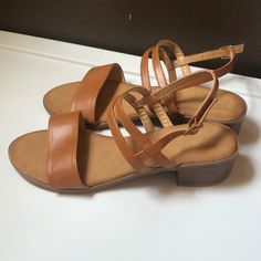 Great Condition, Never Worn Size 8 Approx 1.75 Inch Heel Forever 21 All Reasonable Offers Are Considered. Brown Block Heel Sandals For Vacation, Brown Strappy Heels For Vacation, Brown Block Heel Slingback Sandals For Beach, Brown Strappy Synthetic Slingback Sandals, Brown Sandals For Vacation, Medium Width, Brown Sandals For Vacation Medium Width, Adjustable Brown Sandals With Stacked Heel, Adjustable Open Toe Brown Heels, Brown Medium Width Sandals For Vacation