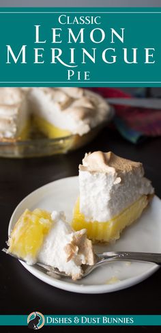 a close up of a slice of lemon meringue pie on a plate