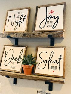 two wooden signs that say joy, joy to the world and seek for the night