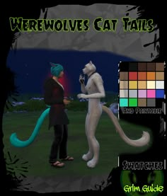 two cats are standing next to each other in front of an image with text that reads werewolvess cat tails and paraphernalia