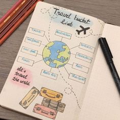 an open notebook with travel list and pencils