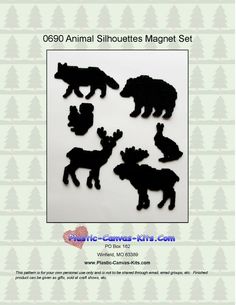 an animal silhouettes magnet set is shown in the shape of bears and moose's