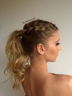 High Pony With Braid, Braids Into Ponytail Hairstyles, Free Hair Styles, Prom Hairstyle Ideas, Bridesmaid Hair Inspo, Hair Styles Ideas, Prom Hairstyle, Dance Hairstyles, Styles Ideas