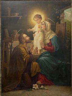 a painting of jesus holding the hand of a child