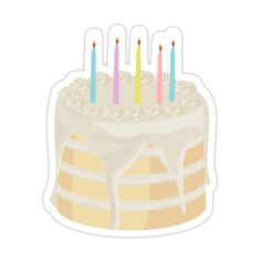 a birthday cake with candles sticking out of it's icing sticker on a white background