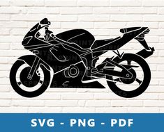 a black and white drawing of a motorcycle on a brick wall with the words svg - png - df