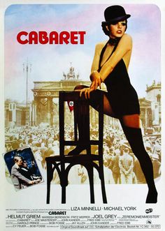 a movie poster for the film cabret with a woman sitting on a chair in front of a crowd