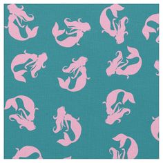 pink and blue mermaid silhouettes on teal background