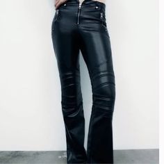 Nwt Faux Leather Pants With Belt Loops. False Zippered Front Pockets. Padded Details At Knees. Front Zip Closure. Front Dip Opening. Panel Detailing Around Thighs And Below The Knee. Perfect Condition, Never Worn. True To Size. No Longer Able To Purchase At Zara. Very Trendy And Flattering. Zara Ref 5427/541 Casual Bottoms With Zipper Closure For Night Out, Fitted Bottoms With Zipper Closure For Winter, Black Pants With Metal Zipper For Fall, Trendy Black Pants With Metal Zipper, Fitted Black Bottoms With Metal Zipper, Fitted Black Pants With Metal Zipper, Zip Fly Trousers For Night Out, Fall Black Pants With Metal Zipper, Edgy Zip Fly Bottoms For Fall