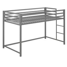 a metal bunk bed with ladders on the top and bottom, against a white background