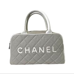 - 100% Authentic - Brand : Chanel Condition Rank : B - Exterior : B (Some Parts Of Edges Are Worn, Some Discoloration, Stains. Still In Good Condition) - Interior : B (Some Signs Of Wear) - Corners : A Measurements : L 10.5" X H 6" X W 3.5" X Handdrop 4" Color : Gray / White Accessory : Authenticity Card - Condition Rank - S: Mint (Never Used Or 1-2 Times) A: Excellent (Excellent Condition With Some Scratches, Flaws And May Have Stain B: Gently Used (May Have Minor Corner Rubbing, Light Leather Designer Rectangular Bag With Embroidered Logo, Luxury Bags With Embroidered Logo For Daily Use, Luxury Bags With Embroidered Logo For Shopping, Designer Bags With Embroidered Logo For Everyday Use, Luxury Tote Bag With Embroidered Logo, Designer Tote Bag With Embroidered Logo, Chic Top Handle Bags With Embroidered Logo, Luxury Shoulder Bag With Embroidered Logo For Daily Use, Designer Double Handle Bag With Embroidered Logo