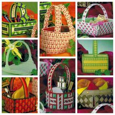 several pictures of baskets with different patterns and designs