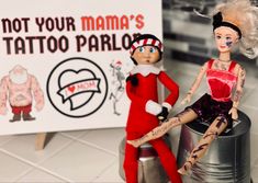 Elf On The Shelf Tattoo Parlor, Shelf Tattoo, Elf Tattoo, Mama Tattoo, Tattoo Parlor, Tattoo Parlors, Shelf Ideas, On The Shelf, Tattoo Shop