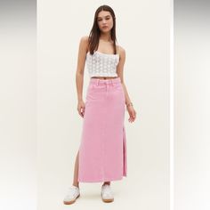 New,With Tag. Size 6(38) Trendy High-rise Maxi Skirt For Spring, Casual High Waist Pink Denim Skirt, Chic Pink Denim Skirt, Trendy High-waist Maxi Skirt For Day Out, Trendy High Waist Maxi Skirt For Day Out, Pink Denim Skirt, Skirts Long, Long Denim Skirt, Pink Denim