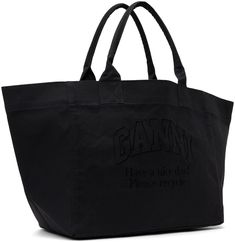 Recycled cotton canvas tote in black. · Rolled carry handles · Logo and text embroidered at face · Open throat · Unlined · H13 x W27 x D7 Supplier color: Phantom Recycled Cotton, Womens Tote Bags, Canvas Tote, Bags Women, Cotton Canvas, Handles, Bag Lady, Tote Bag, ? Logo