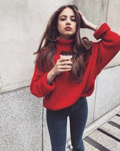 Pullover Outfit, Outfit Trends, Red Sweater, Red Outfit