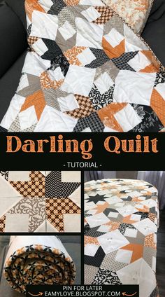 an orange and black quilt on top of a couch with text overlay that reads daring quilt