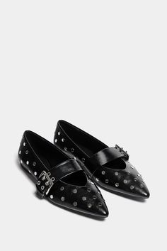 Studded Ballet Flats, Black Biker Jacket, Slingback Mules, Flat Loafers, Buckled Flats, Black Accessories, Leather Clogs, Shoe Obsession, Perfect Shoes