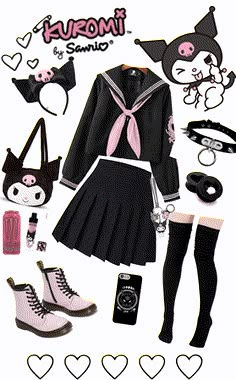 Kuromi Outfit Aesthetic, Kuromi Aesthetic Outfit, Kuromi Cosplay, My Melody Outfit, Pink Egirl, Kuromi Core, Kuromi Outfit, Kuromi Stuff, School Cosplay