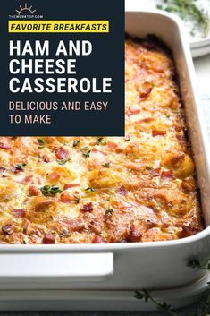 ham and cheese casserole with text overlay