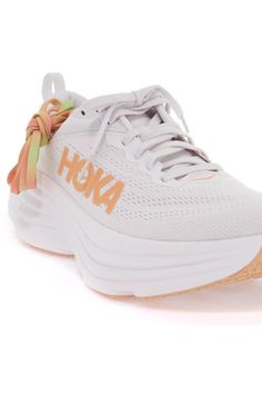 Hoka Bondi 8 sneakers with mesh upper, contrasting side lettering logo, lace-up closure, lettering logo on tongue and semi-lined interior with removable Ortholite® Hybrid insole. Rubber outsole. Extra laces included. Composition: 100% TR