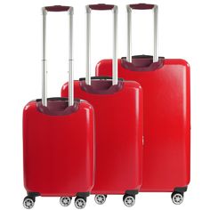 Remember and inspire new trips with this eye-catching red Disney Minnie Mouse patch travel sticker-designed luggage set. This three-piece expandable spinner suitcase set 22" carry-on, 25" check-in, and 29" large-sized check-in that are easy to spot at baggage claim. With room to add more Disney stickers to personalize your baggage. -Officially licensed Disney Minnie Mouse printed patch rolling luggage. -Made with durable ABS plastic with a polycarbonate film for extra protection against the elem Red Luggage With Sleeve For Trip, Disney Luggage, Red Disney, Disney Stickers, 3 Piece Luggage Set, Travel Patches, Disney Up, Baggage Claim, Spinner Suitcase