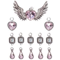 Set your jewelry collection apart from the rest with Winged Heart & Rhinestone Pendants! This beautiful set features a large wing pendant with clear rhinestones and a faceted pink heart gem in the center. Twelve lovely gems are paired with the winged heart, all with jump rings or connector hoops to attached them all together. Use a bracelet or necklace chain, and relocate all of these darling accessories onto the chain for a beautiful jewelry piece to wear with your favorite outfits! Details Heart Gem, Winged Heart, Heart Rhinestone, Jewelry Charms Pendants, Print Coupons, Fabric Bolts, Clear Rhinestones, Hobby Lobby, Necklace Chain