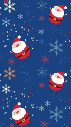 a blue background with santa claus and snowflakes