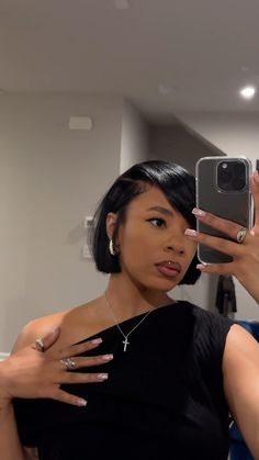 The Cut Life | our fav @xoxojenise is BACK with her signature bob! ✂️ cut by @lynettethehairslayer #thecutlife #boblife #bobhaircut #atlhairstylist | Instagram Bob With Hat Black Women, Shorthair Haircut With Bangs, Side Part Bob With Layers, Growing Out A Pixie Black Women, Bob Cut On Black Women, Thick Bob Hairstyles, Curtain Bangs Bob Short, Bob With Bangs Black Women, Natural Bob Hairstyles For Black Women