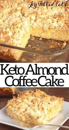 keto almond coffee cake on a white plate