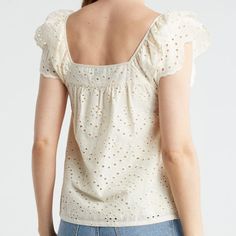 New With Tags! Sanctuary Solana Embroidered Eyelet Flutter Sleeve Top Size Xl Purchased From Nordstrom Rack For $88 Ruffled Cap Sleeves Frame A Flowy Top Fashioned With Breezy Embroidered Eyelets For Sunny-Day Appeal Square Neck Cap Sleeves Smoke Free Home Bundle With Other Items On My Page For Discounts Follow Me On Instagram For Free Shipping @_madalynscloset Feminine Summer Tops With Eyelet Details, Feminine Eyelet Tops For Summer, Fitted Feminine Embroidered Top, Spring Tops With Broderie Anglaise, Fitted Feminine Eyelet Top, Fitted Eyelet Top For Spring, Fitted Broderie Anglaise Tops For Spring, Feminine Cotton Blouse With Butterfly Sleeves, Fitted Feminine Embroidered Top For Spring