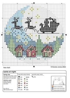 a cross stitch pattern with houses and reindeers