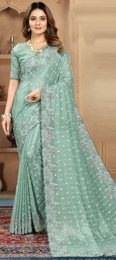 Green color Saree in Net fabric with Embroidered, Resham, Sequence, Thread work Fancy Saree For Reception, Ceremony Embroidered Semi-stitched Saree, Festive Saree With Intricate Embroidery For Ceremony, Festive Ceremony Saree With Intricate Embroidery, Anarkali Saree With Intricate Embroidery For Ceremony, Ceremonial Saree With Intricate Embroidery, Semi-stitched Saree With Zari Work For Ceremony, Embroidered Ceremony Saree For Diwali, Embroidered Saree For Diwali Ceremony