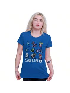 Mega Man Squad Goals Game Characters Womens T Shirt Ladies Tee Royal Casual  Short Sleeve Fabric Animal,Cartoon,Letter  Medium Stretch  Women Clothing, size features are:Bust: ,Length: ,Sleeve Length: Fandom Crew Neck Top With Screen Print, Fandom Screen Print Crew Neck Tops, Fandom Crew Neck Top With Character Print, Fandom Crew Neck Top With Front Print, Themed Crew Neck Top With Character Print, Pop Culture Crew Neck Top With Character Print, Themed Character Print Crew Neck Top, Pop Culture Character Print Crew Neck Top, Themed Short Sleeve Tops With Screen Print