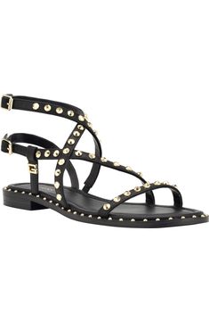 GUESS Yamara Studded Gladiator Sandal (Women) | Nordstrom Studded Gladiator Sandals, Womens Gladiator Sandals, Studded Sandals, Fashion Sandals, Sandal Women, Gladiator Sandals, Flat Sandals, Black Sandals, Shoes Online