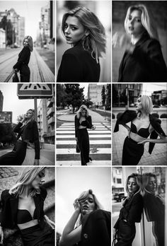 black and white photos of women in different poses