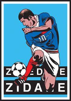 a man kicking a soccer ball with the words zidane on it's side