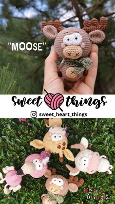 handmade stuffed animals are shown in the foreground with text overlay that reads, moose sweet things