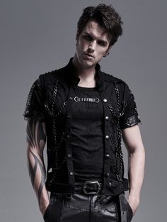 Modern Punk Fashion Male, Black Metal Outfit Men, Men Alt Fashion, Metal Outfit Men, Male Punk Outfits, Gothic Outfits Men, Rock Outfit Men, Punk Mens Fashion, Gothic Guy