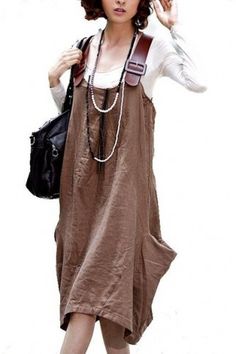 suspender skirt line brown suspender img-2 Tunik Linen, Sack Dress, Boho Styl, 가을 패션, Linen Clothes, Upcycle Clothes, Diy Fashion, Diy Clothes, Fashion Nova