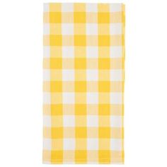 a yellow and white checkered dish towel on a white background with an orange stripe