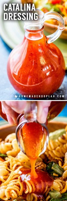 the process of making homemade pasta sauce in a small pot and then being drizzled